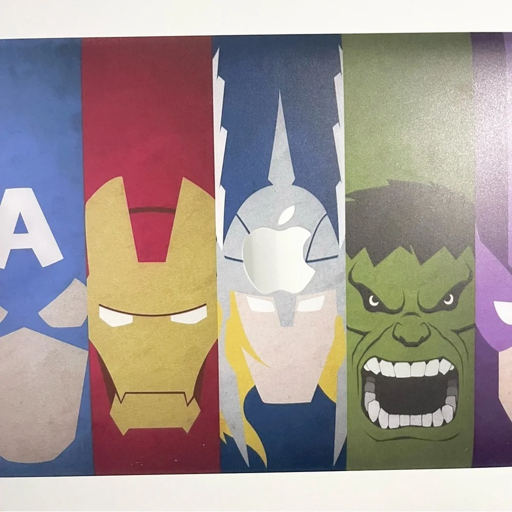 Marvel Apple Laptop Hardcase Top Cover w Hulk Captain America Thor Etc 13X9 In